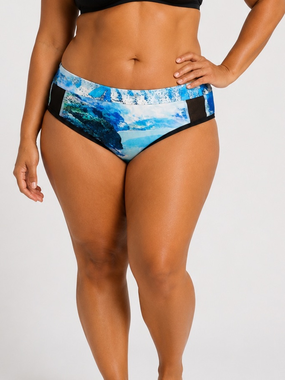 Athleta XL Scenic Print Swim Bottoms Mesh Panels Blue Beach Bikini